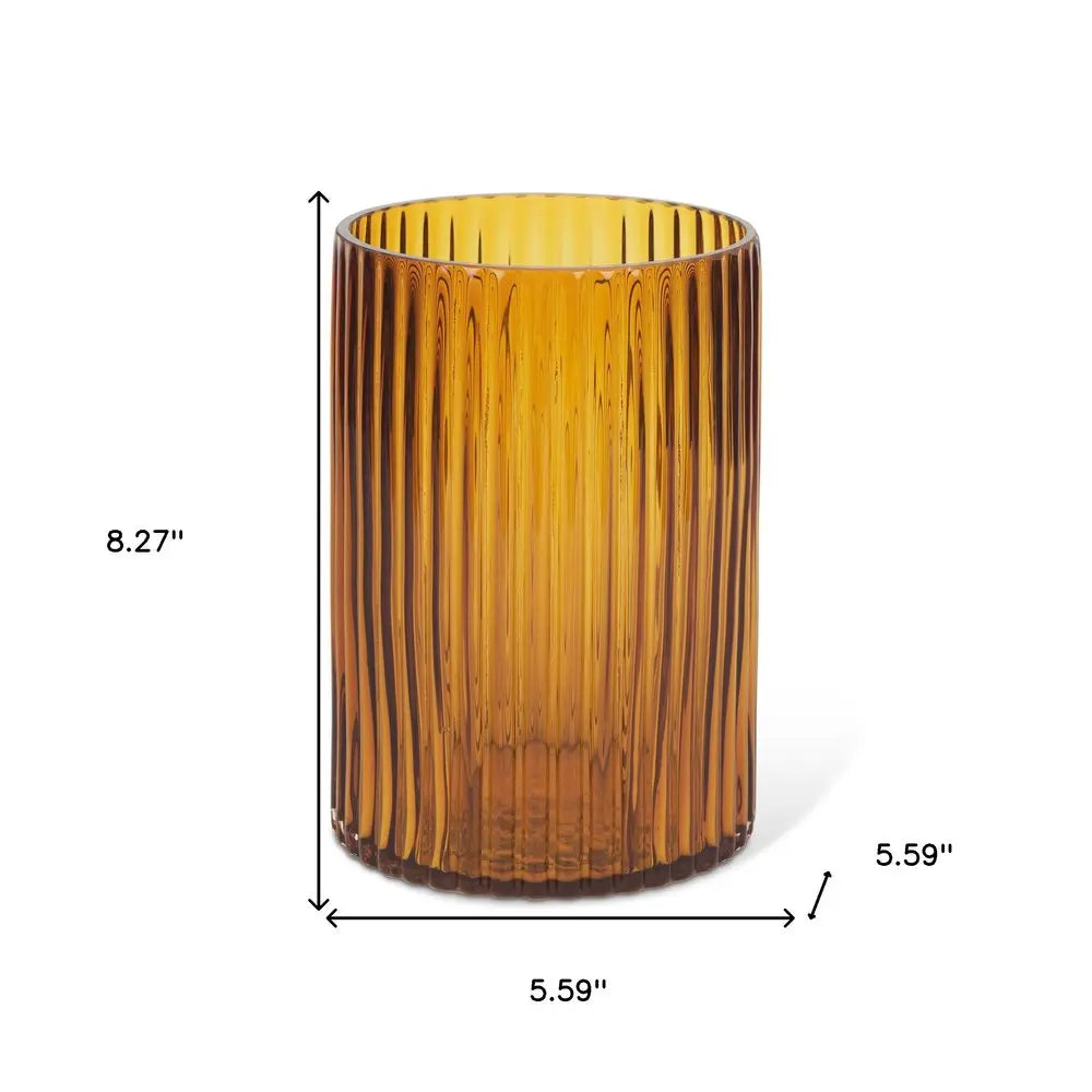 8" Amber Cylinder Ribbed Glass Table Vase HomeRoots
