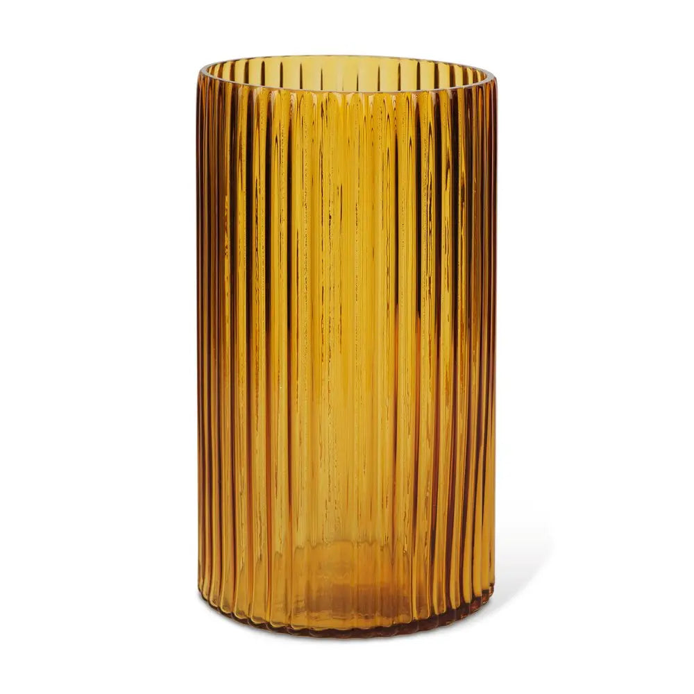 11" Amber Glass Ribbed Cylinder Table Vase HomeRoots