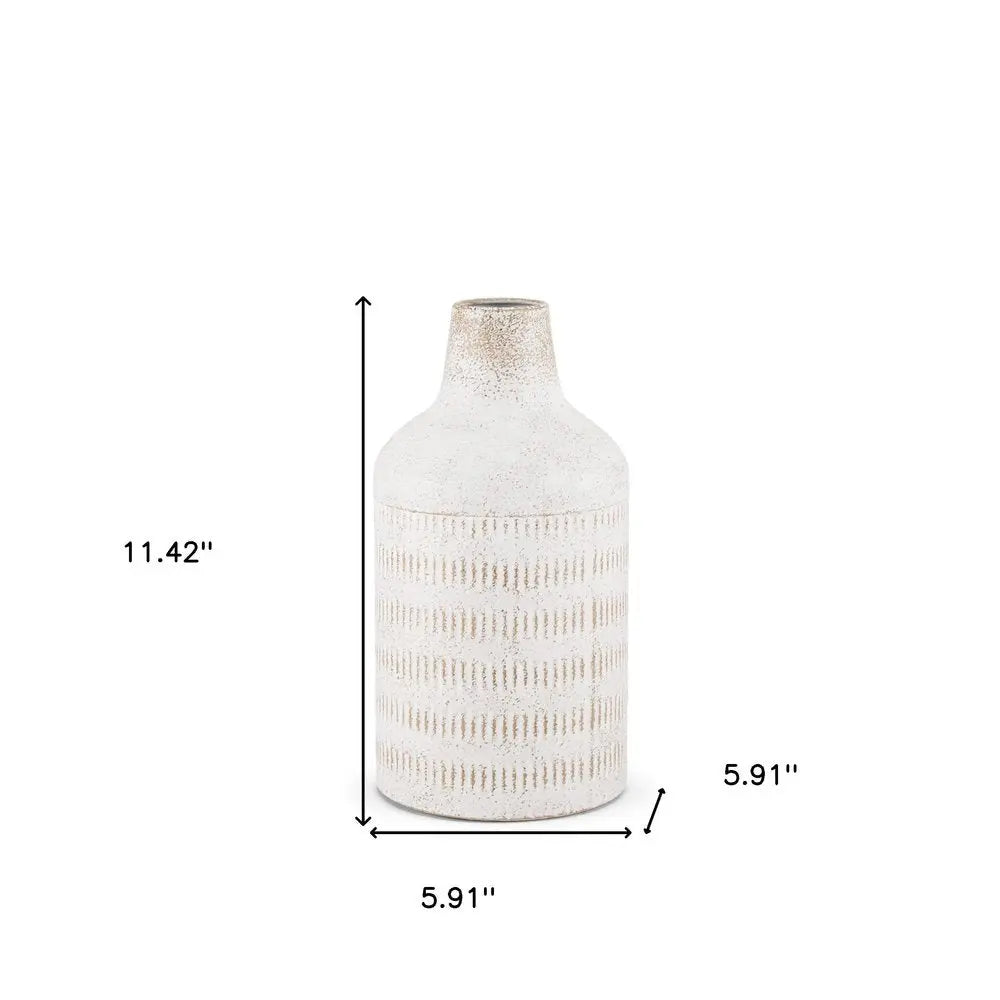 11" Off White And Natural Geometric Metal Cylinder Table Vase HomeRoots