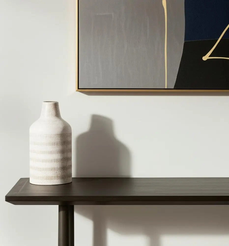 11" Off White And Natural Geometric Metal Cylinder Table Vase HomeRoots