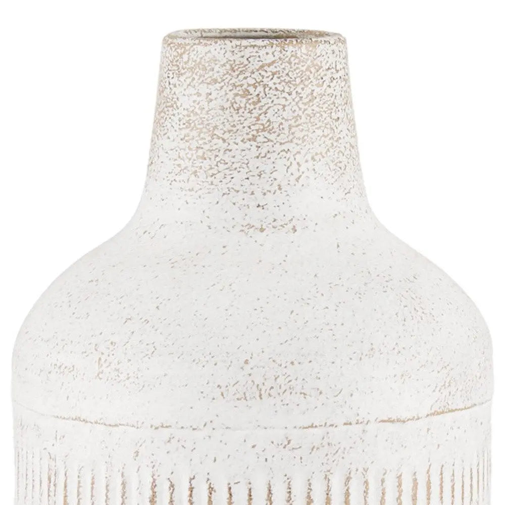14" Off White And Natural Geometric Metal Cylinder Table Vase HomeRoots