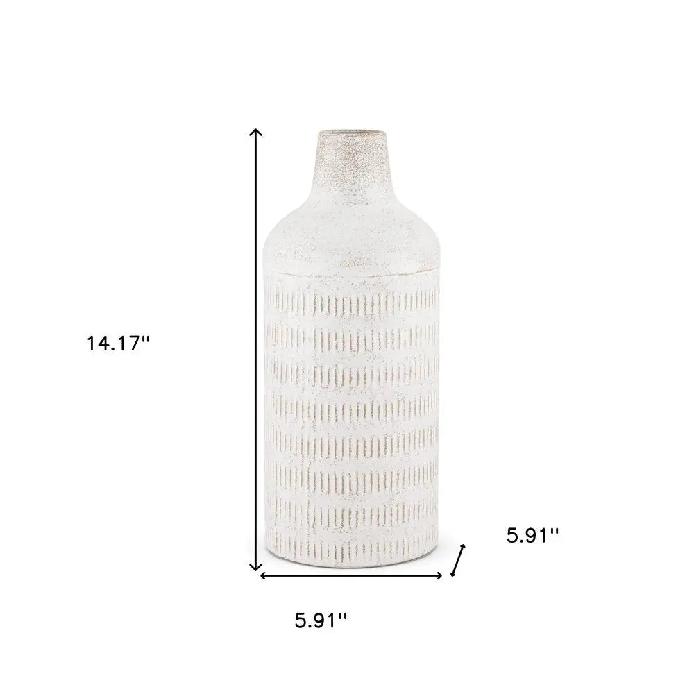 14" Off White And Natural Geometric Metal Cylinder Table Vase HomeRoots
