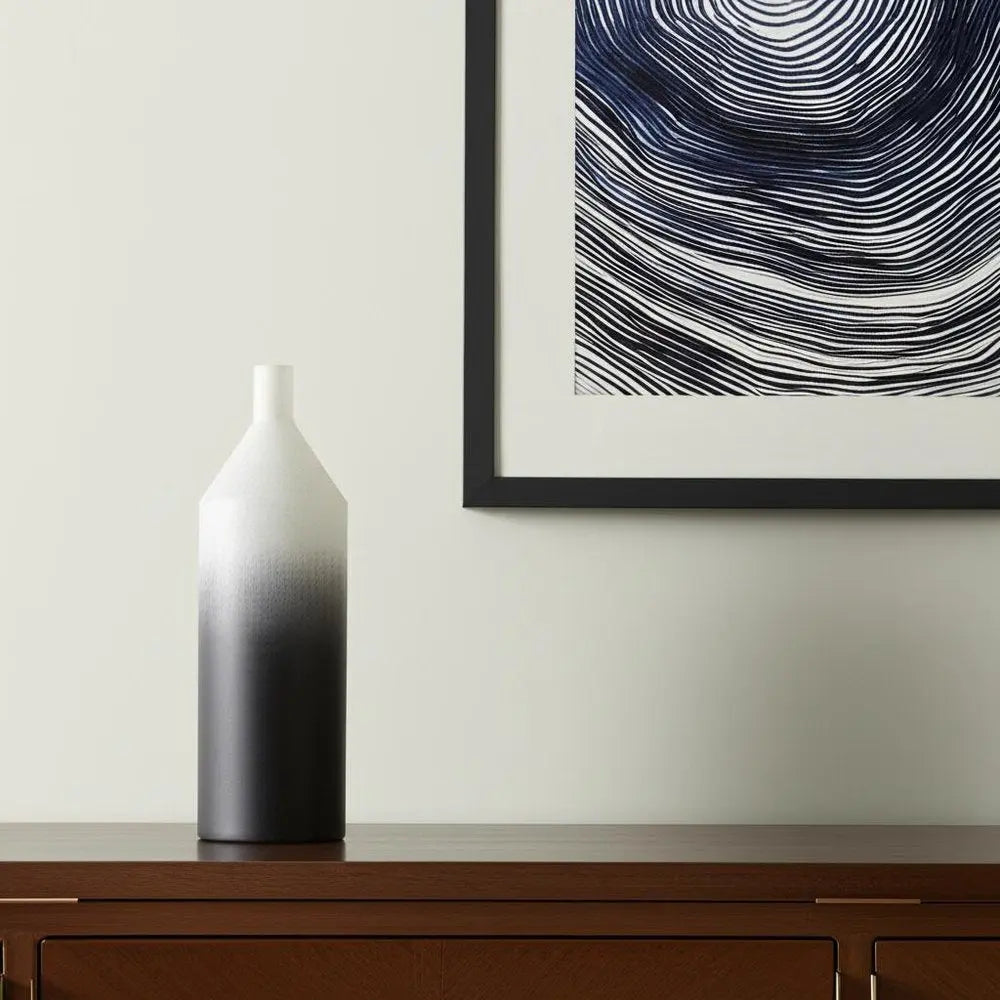 20" Black And White Ombre Metal Table Vase