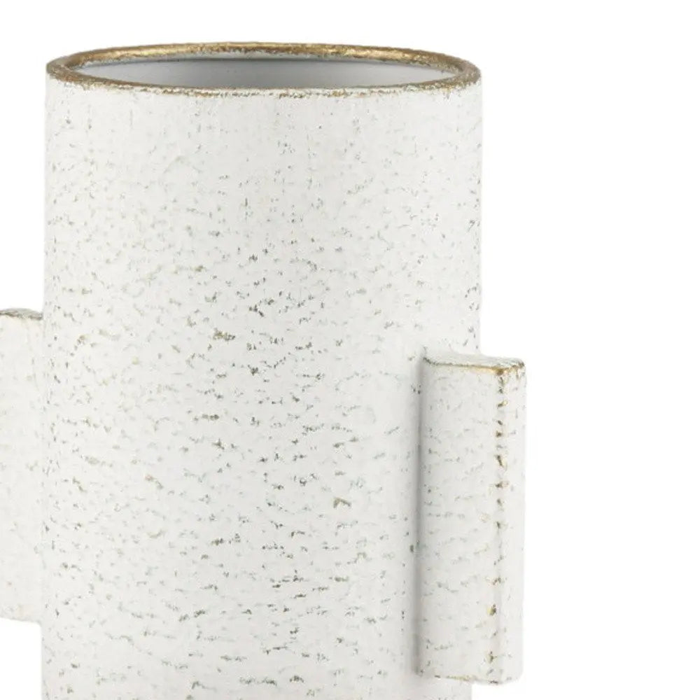 13" Off White And Gold Metal Table Vase HomeRoots