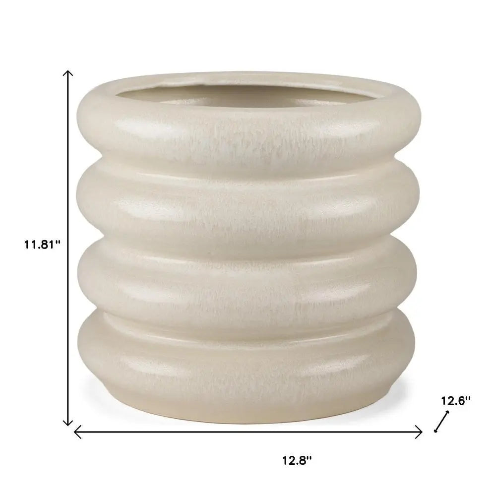 12" Cream Cylinder Ceramic Table Vase HomeRoots