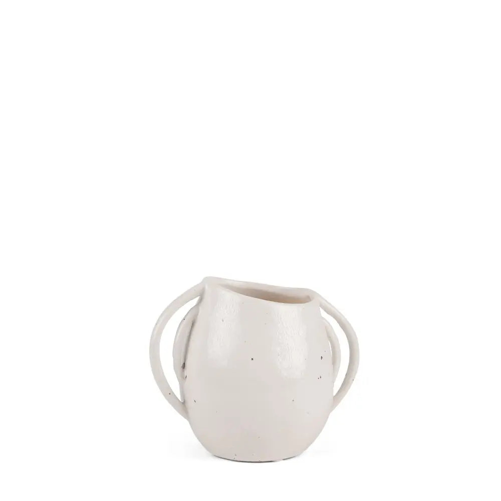 7" Cream Speckle Ceramic Amphora Table Vase HomeRoots