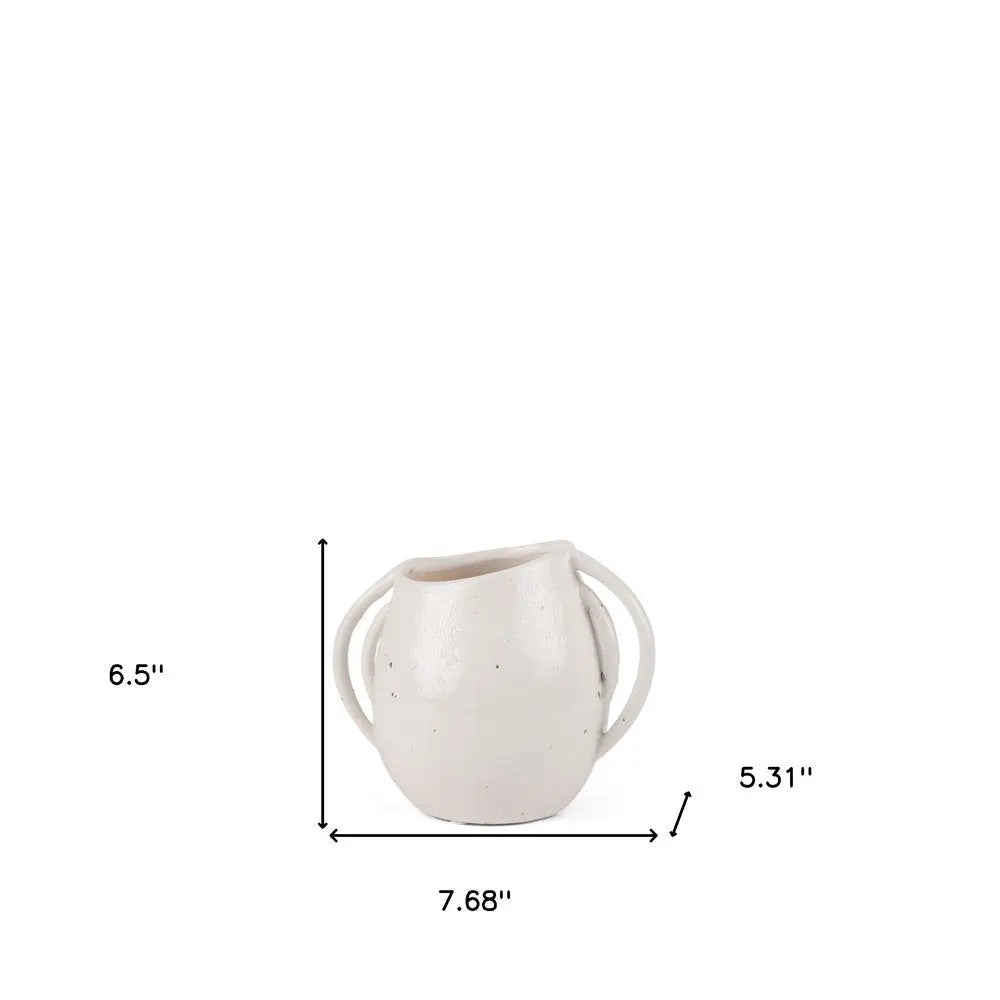 7" Cream Speckle Ceramic Amphora Table Vase HomeRoots