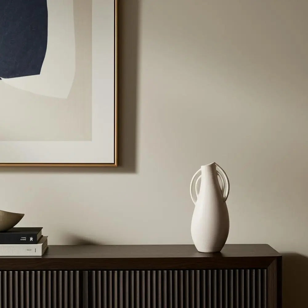 14" Off White Speckle Ceramic Amphora Table Vase HomeRoots