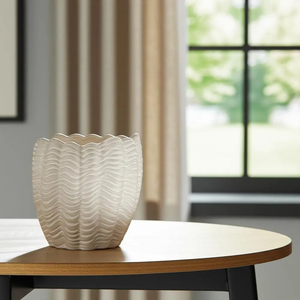 11" Cream Ceramic Sculptural Waves Table Vase HomeRoots