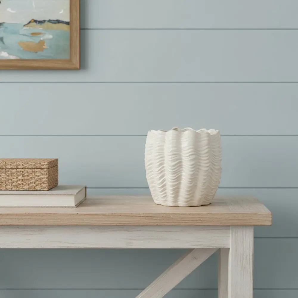 11" Cream Ceramic Sculptural Waves Table Vase HomeRoots