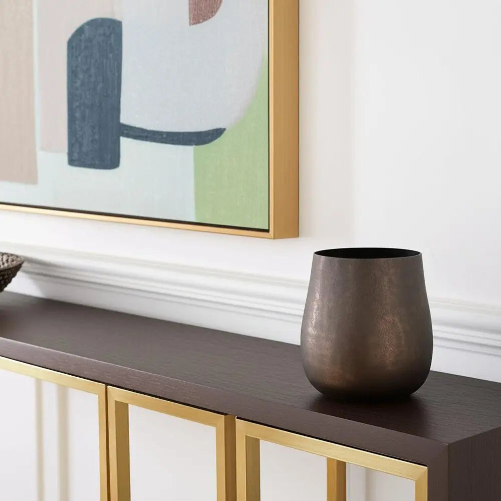 9" Antiqued Gold Aluminum Cylinder Table Vase HomeRoots