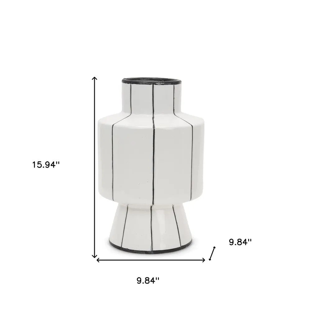 16" White And Black Striped Ceramic Cylinder Table Vase HomeRoots
