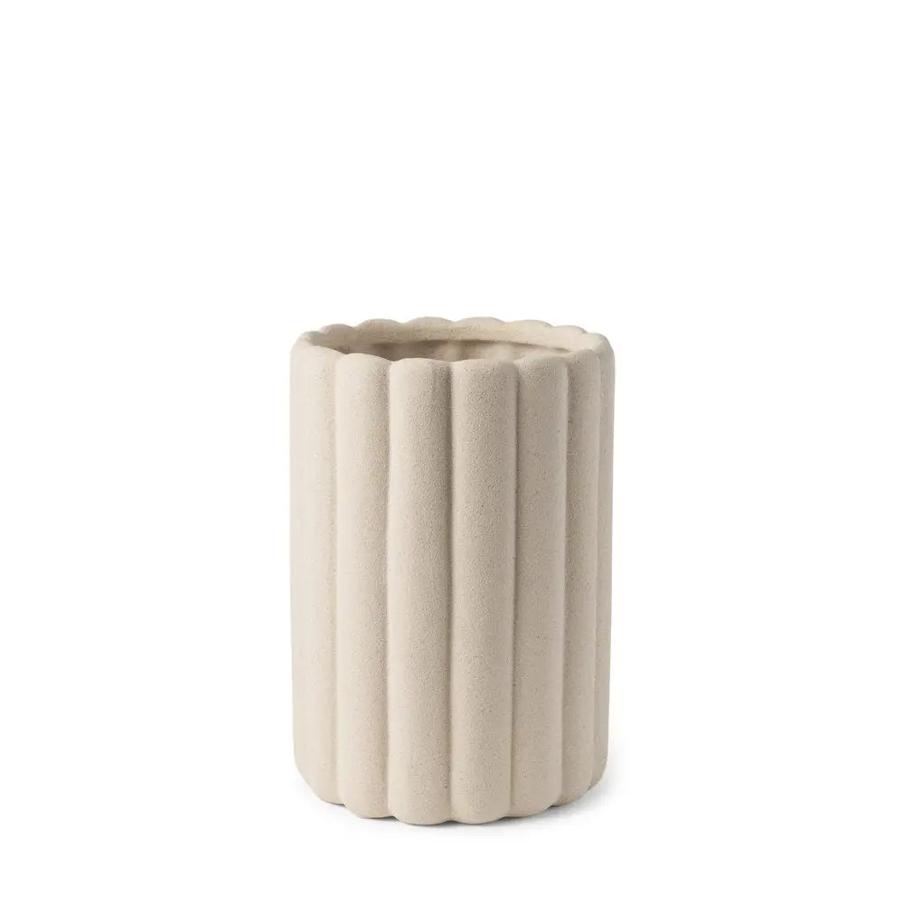 11" Beige Cylinder Ribbed Texture Ceramic Table Vase HomeRoots