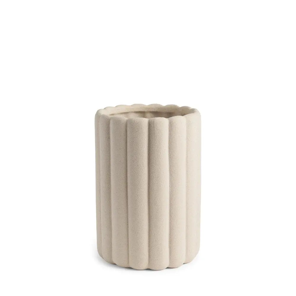 11" Beige Cylinder Ribbed Texture Ceramic Table Vase HomeRoots