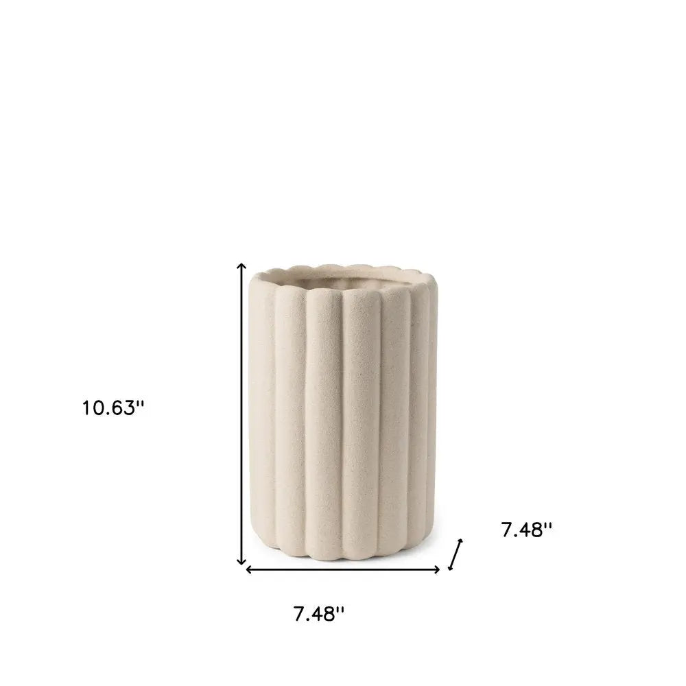 11" Beige Cylinder Ribbed Texture Ceramic Table Vase HomeRoots