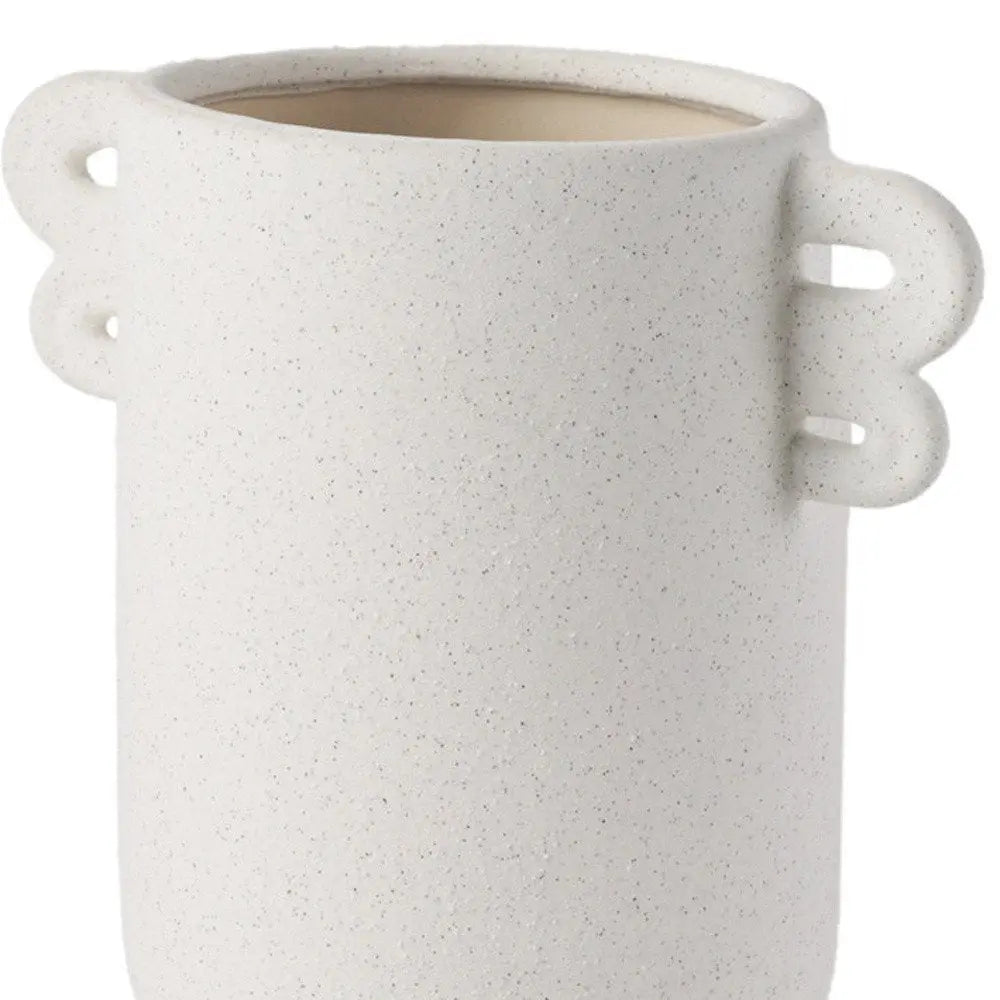 10" Off White Ceramic Cylinder Table Vase With Handles HomeRoots