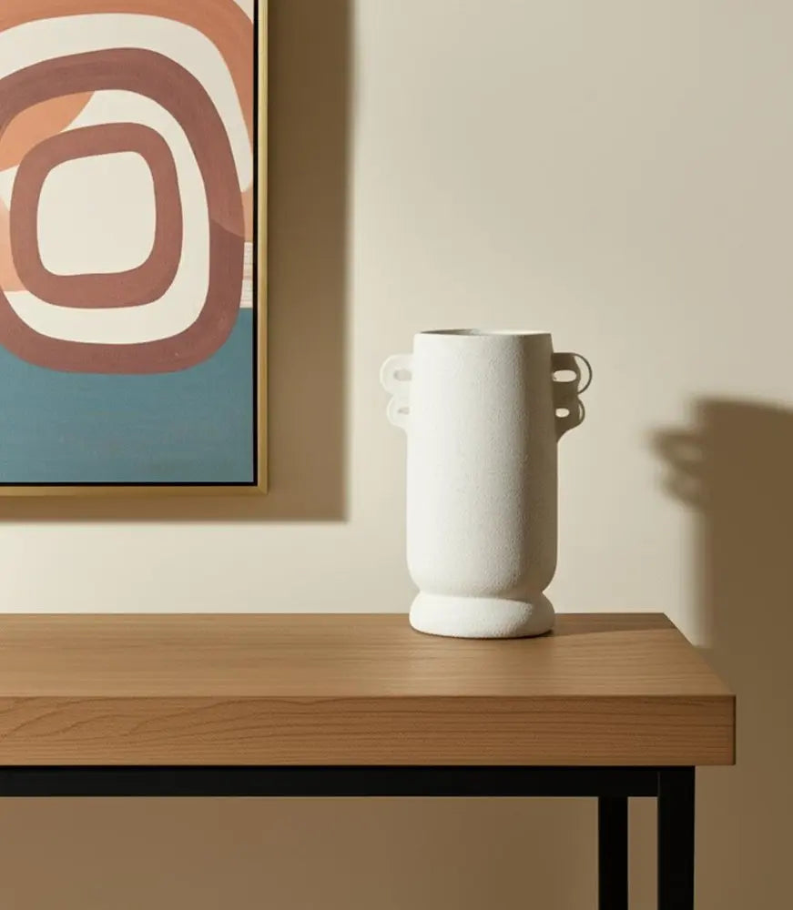 10" Off White Ceramic Cylinder Table Vase With Handles HomeRoots