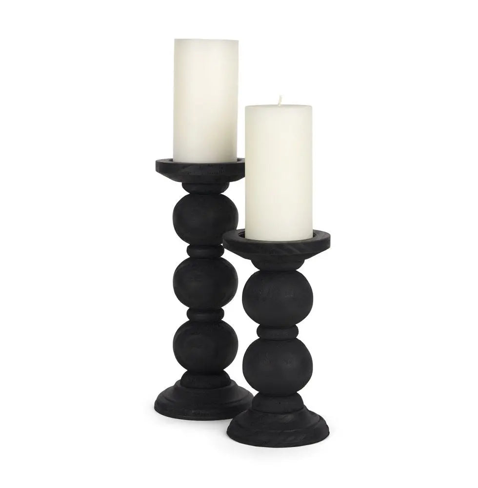 Set of Two Black Wood Abstract Tabletop Candle Holders HomeRoots
