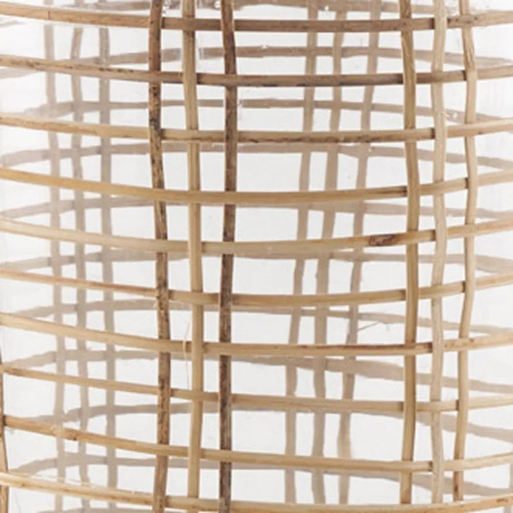 15" Clear And Natural Glass Bottle Floor Vase With Wrapped Rattan HomeRoots