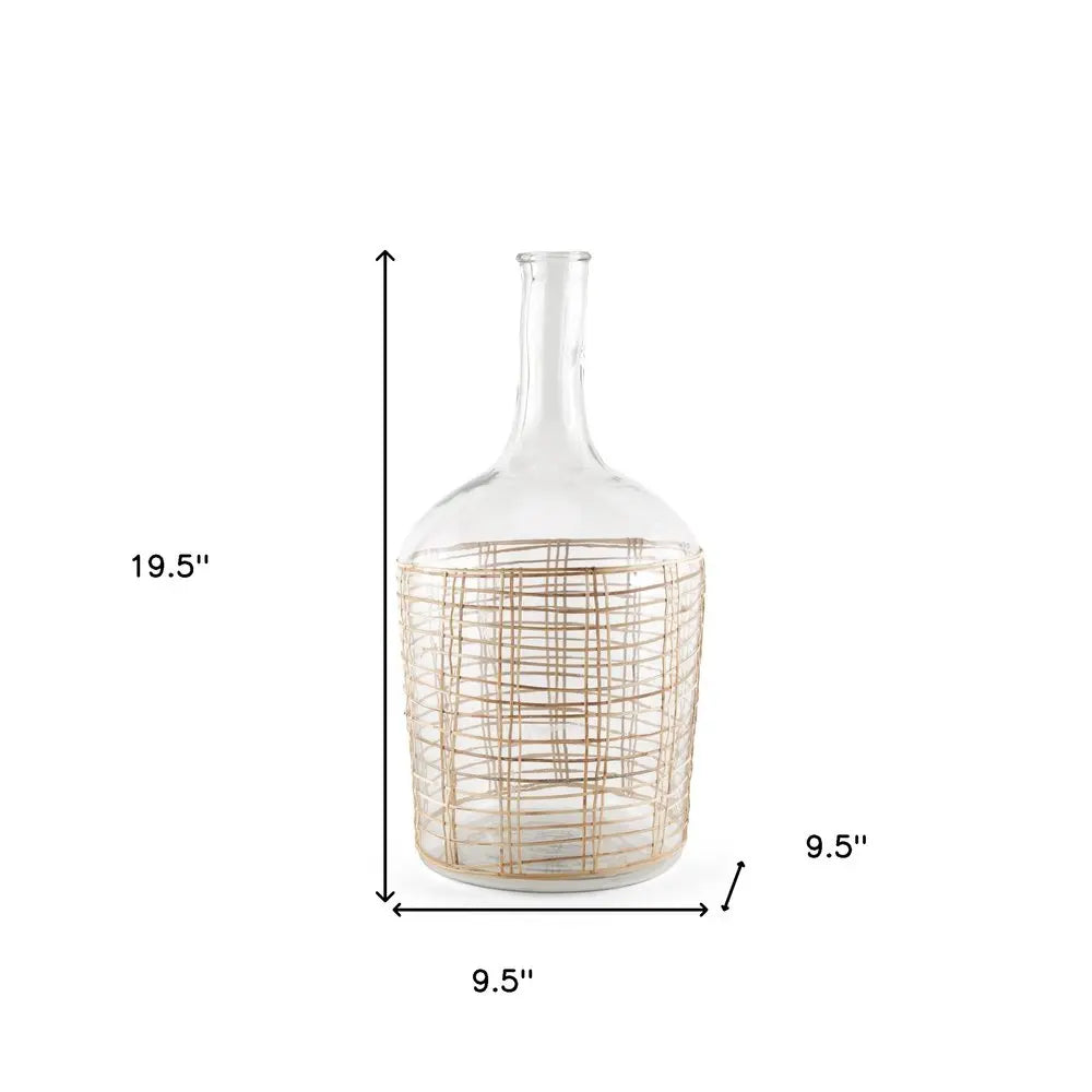 20" Clear And Natural Glass Bottle Floor Vase With Wrapped Rattan HomeRoots