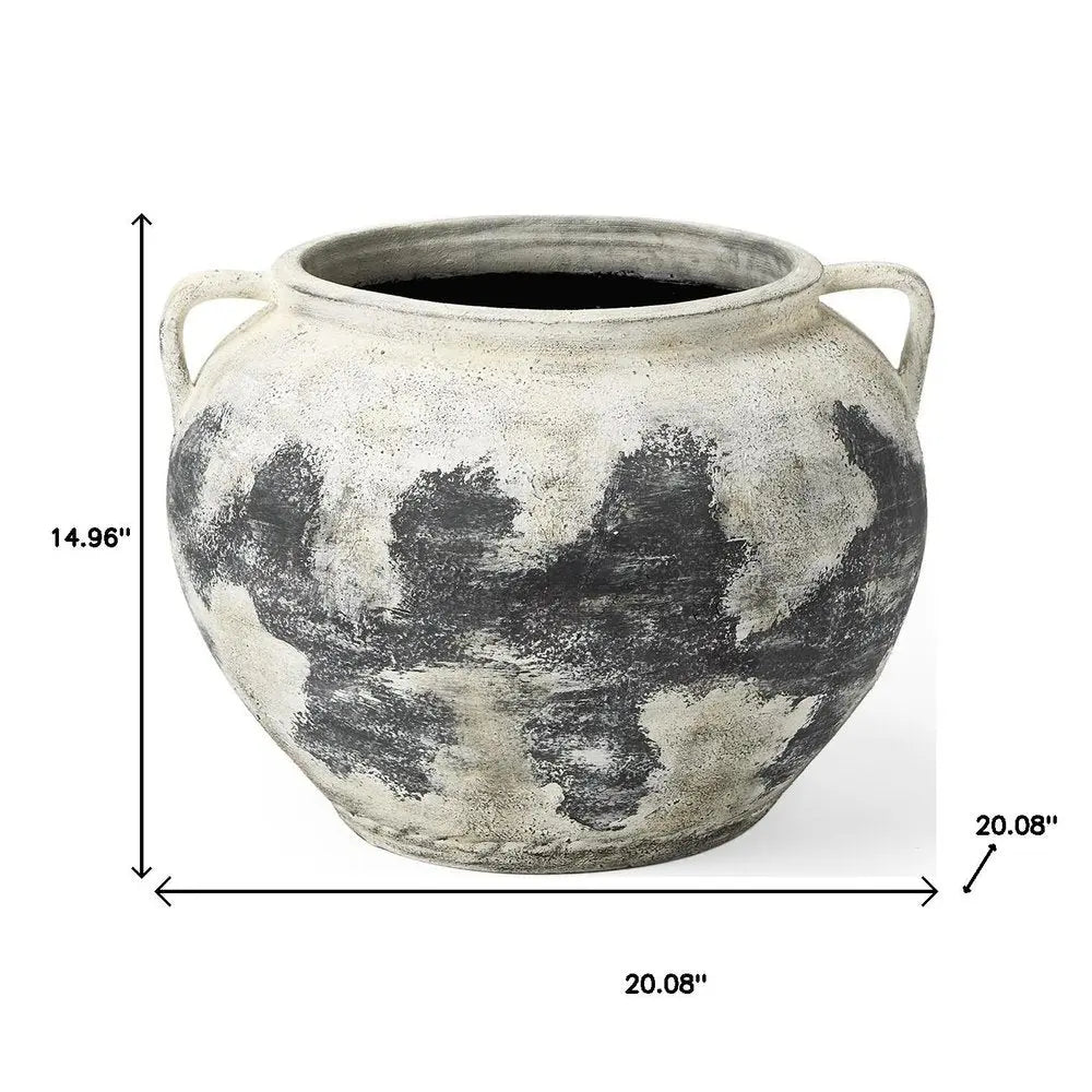 15" Black And White Ombre Amphora Ceramic Floor Vase HomeRoots