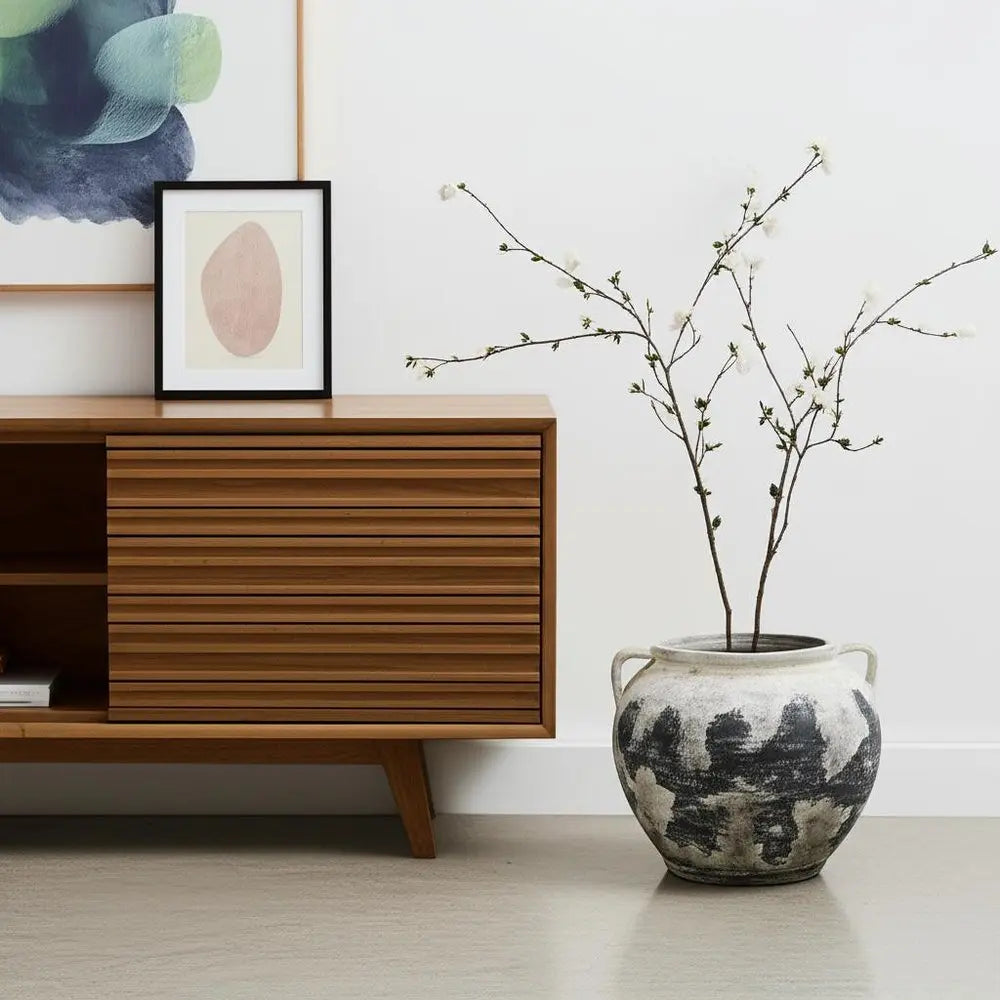 15" Black And White Ombre Amphora Ceramic Floor Vase HomeRoots