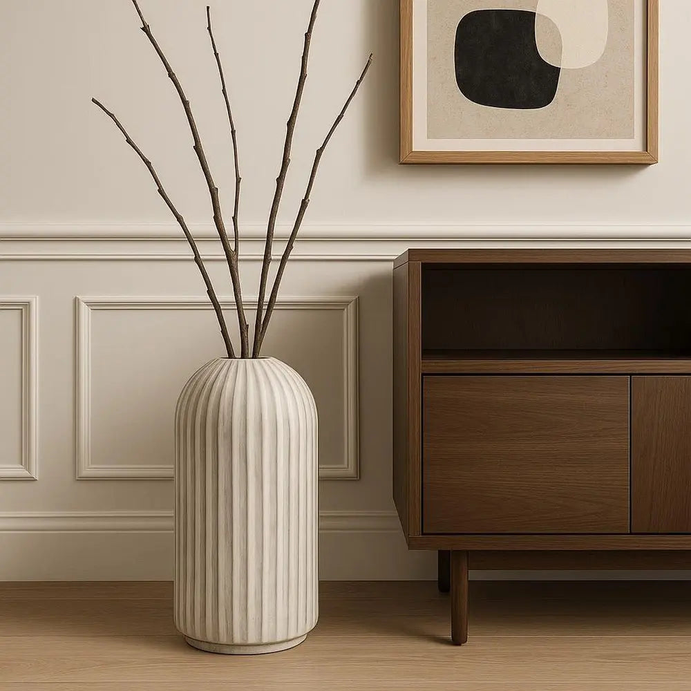 21" Gray And White Striped Cylinder Ceramic Floor Vase HomeRoots