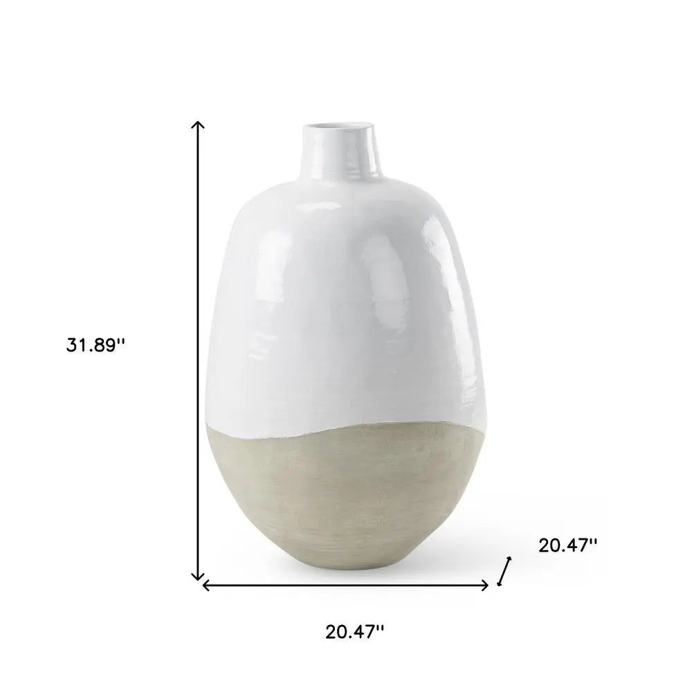 32" Beige And White Color Block Ceramic Round Floor Vase HomeRoots