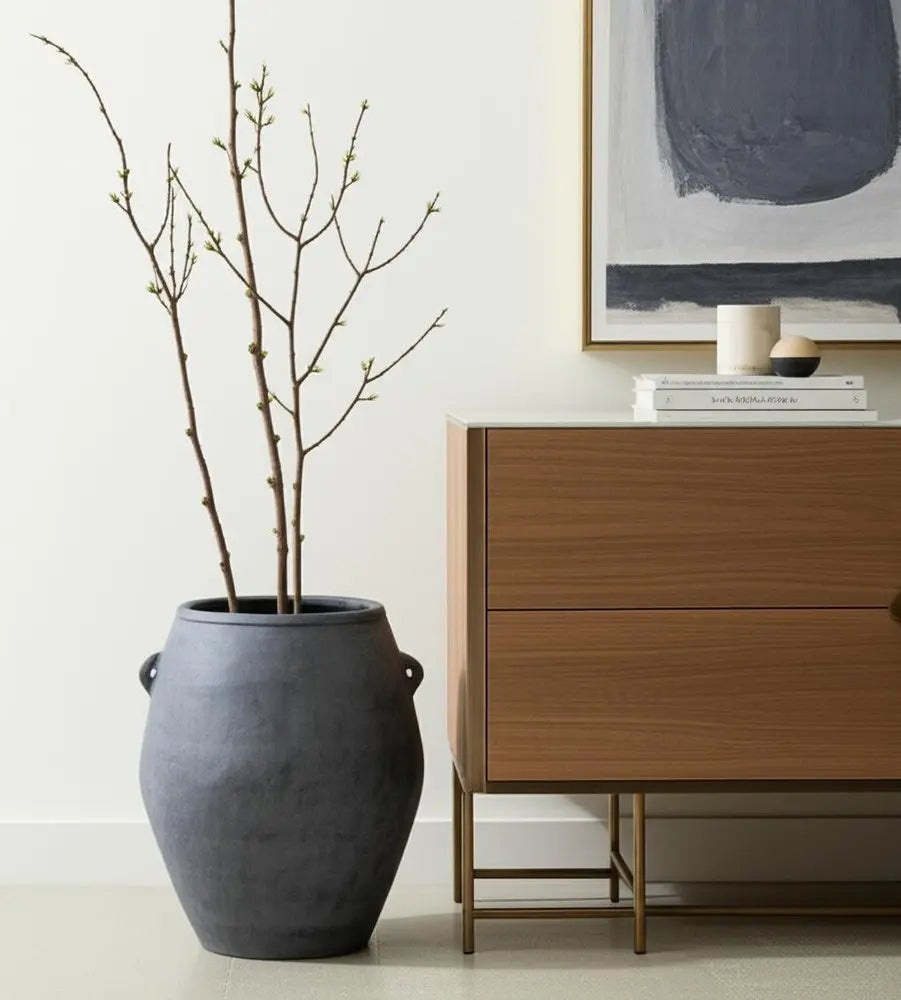 32" Gray Ceramic Amphora Floor Vase HomeRoots