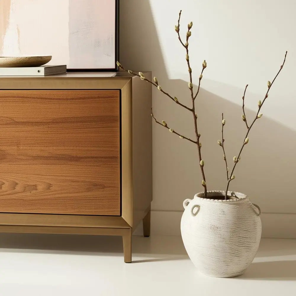 22" Cream Amphora Ceramic Floor Vase HomeRoots