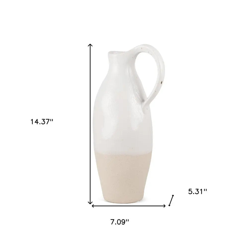 14" White And Beige Ombre Bud Ceramic Jug Vase HomeRoots