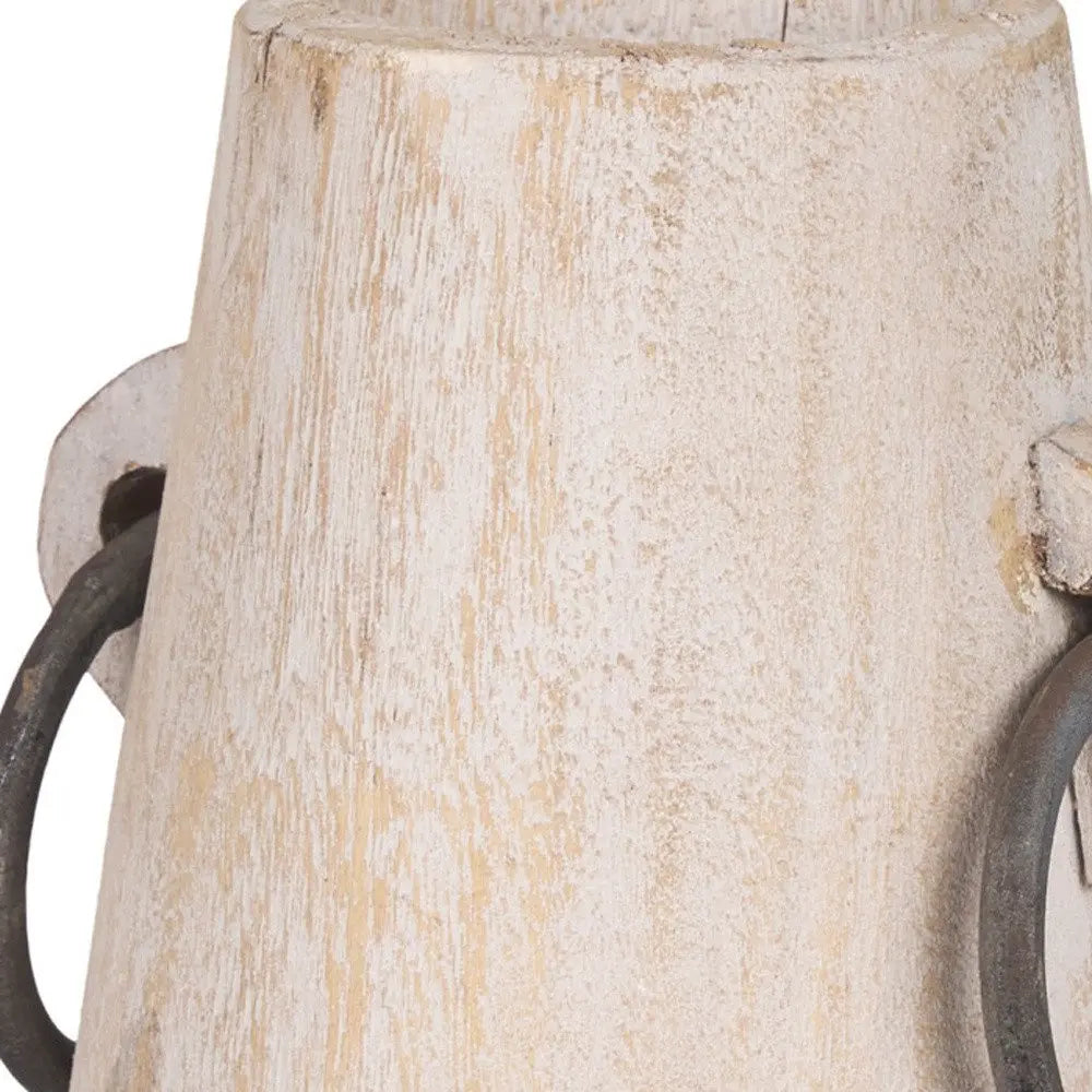 7" Beige Cylinder Solid Wood Jug Vase HomeRoots