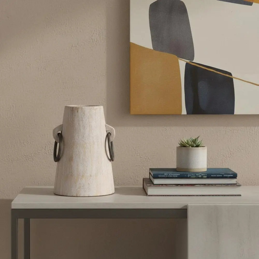 7" Beige Cylinder Solid Wood Jug Vase HomeRoots