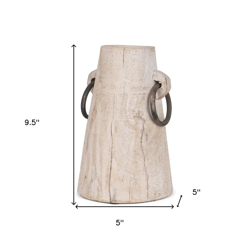 10" Beige Cylinder Solid Wood Jug Vase HomeRoots