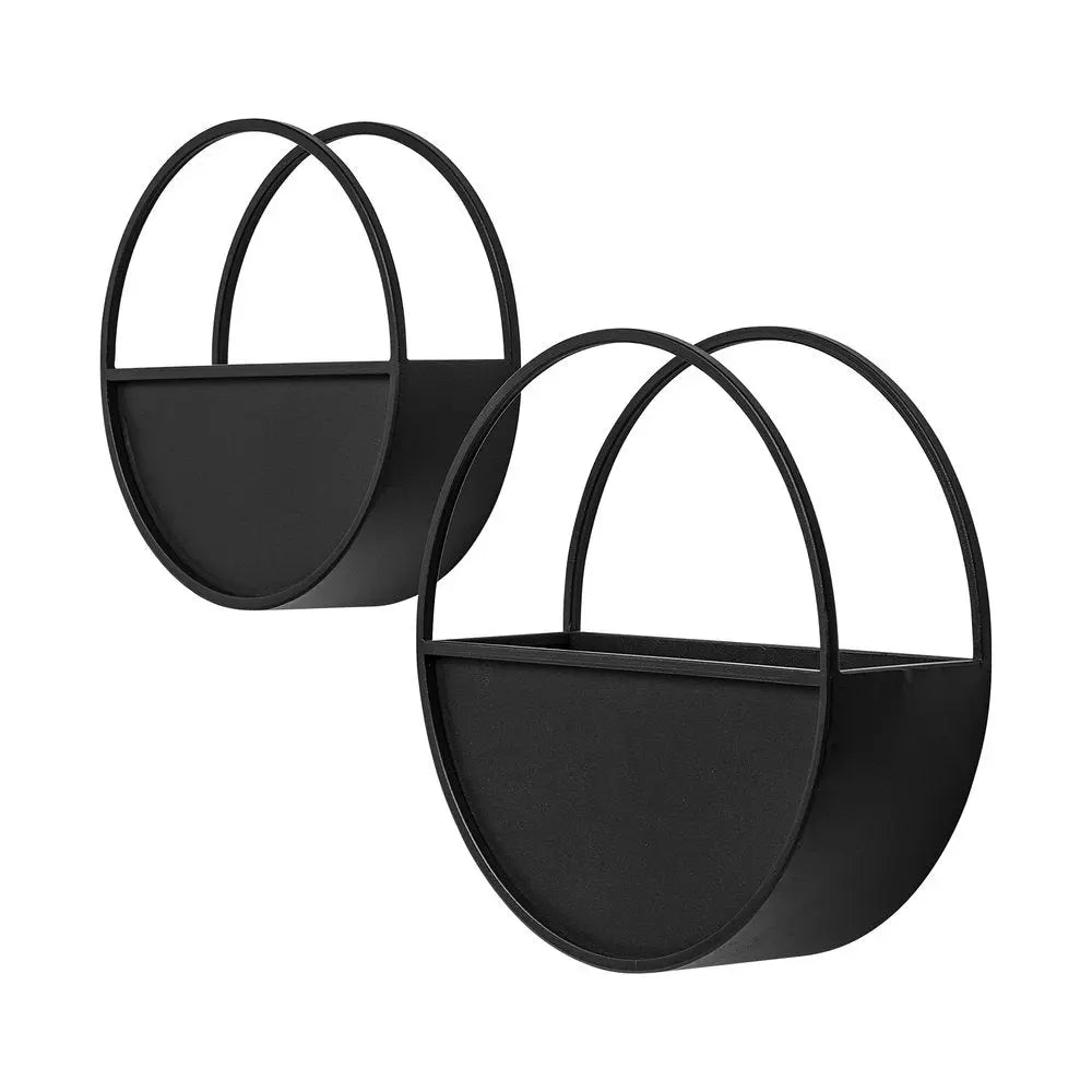 Set of Two Black Metal Round Hanging Planters HomeRoots