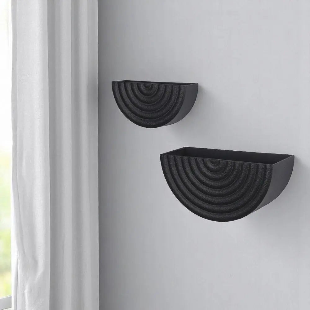 Set of Two Black Metal Geometric Half Moon Wall Planters HomeRoots