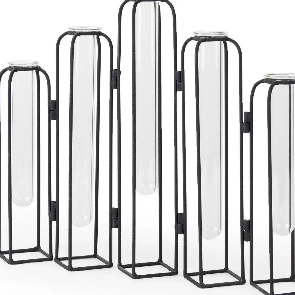 11" Black And Clear Glass And Metal Table Vase HomeRoots