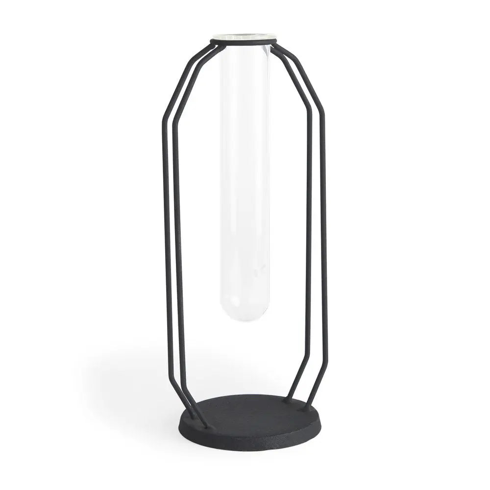 11" Black And Clear Glass And Metal Table Vase HomeRoots