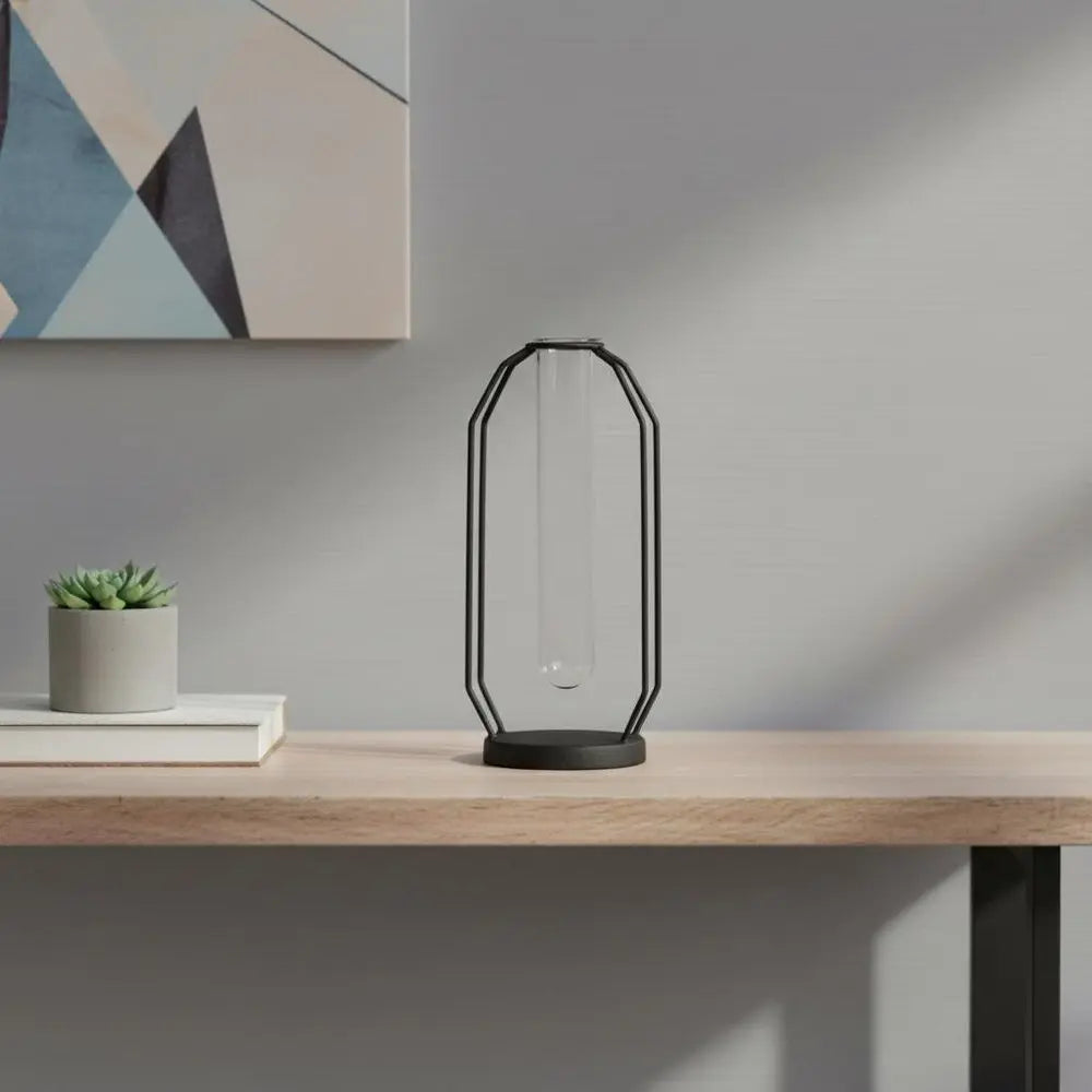 10" Black And Clear Glass And Metal Table Vase HomeRoots