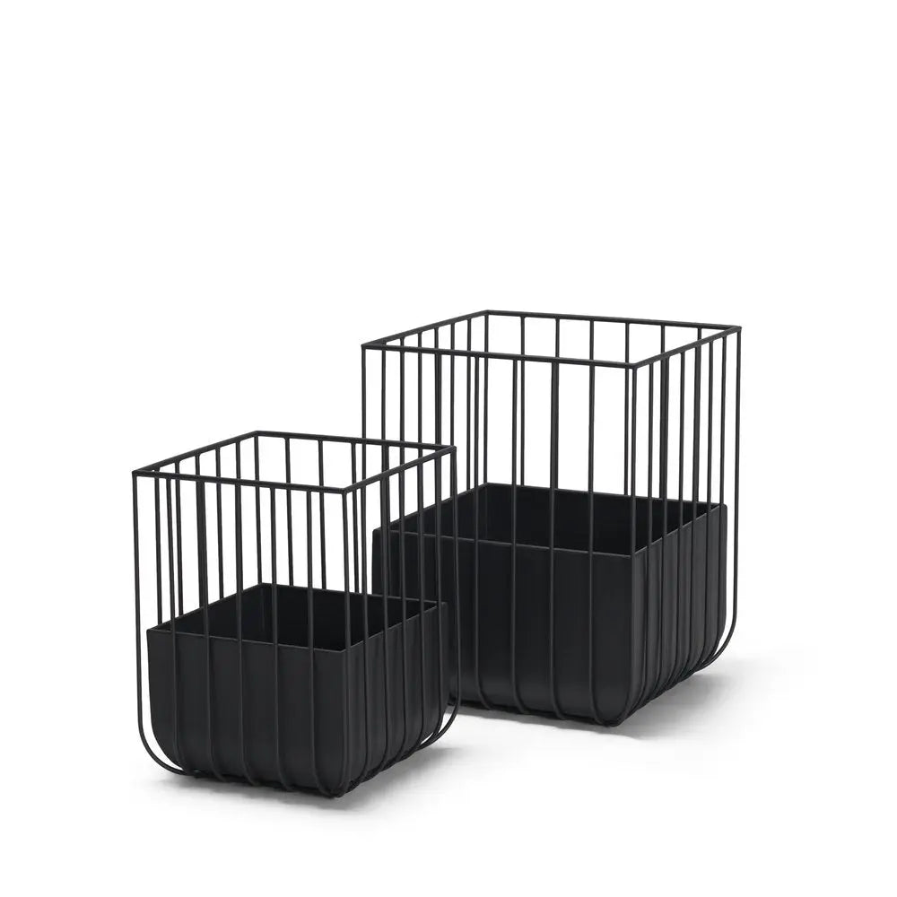Set of Two Black Metal Wire Cage Square Pot Planters HomeRoots