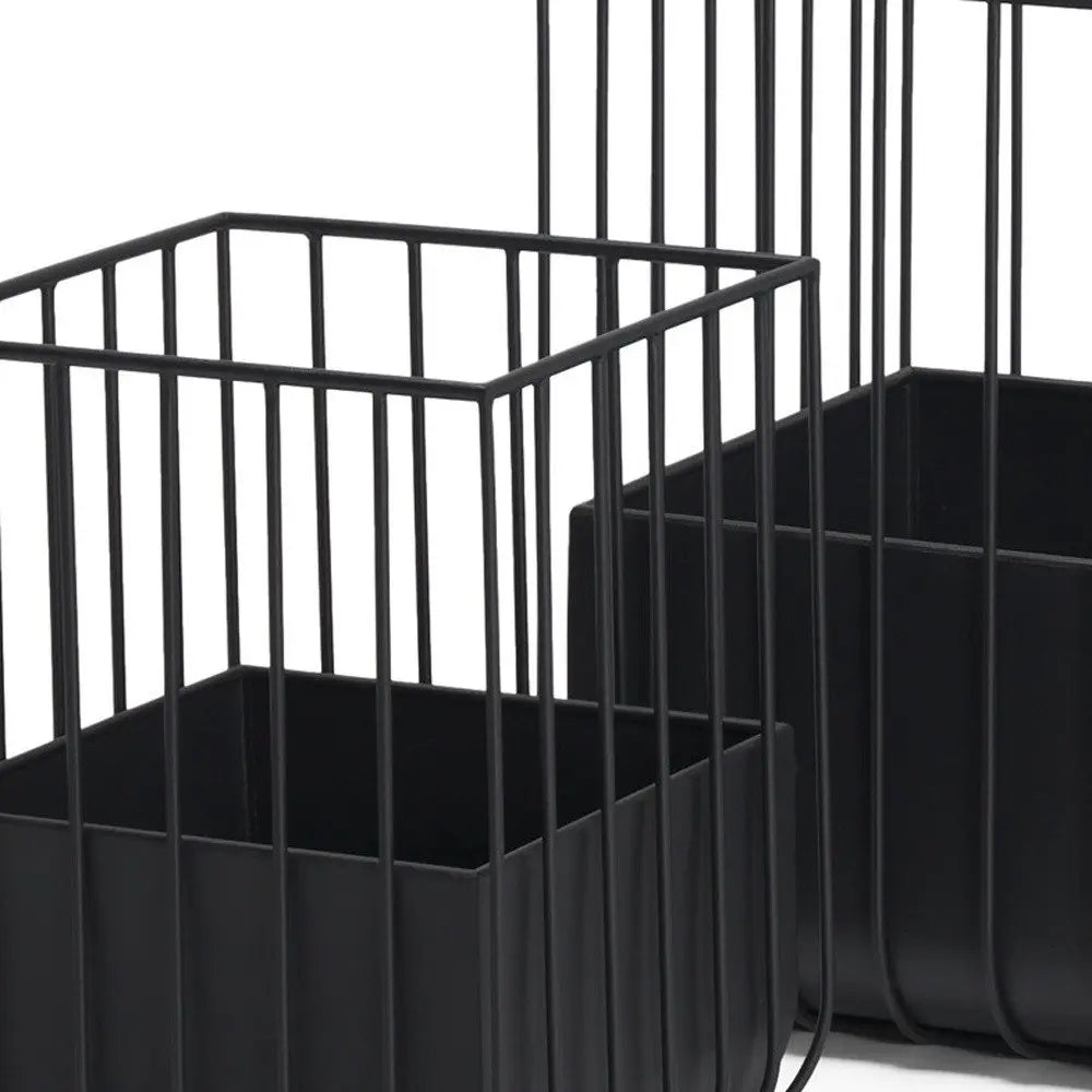 Set of Two Black Metal Wire Cage Square Pot Planters HomeRoots