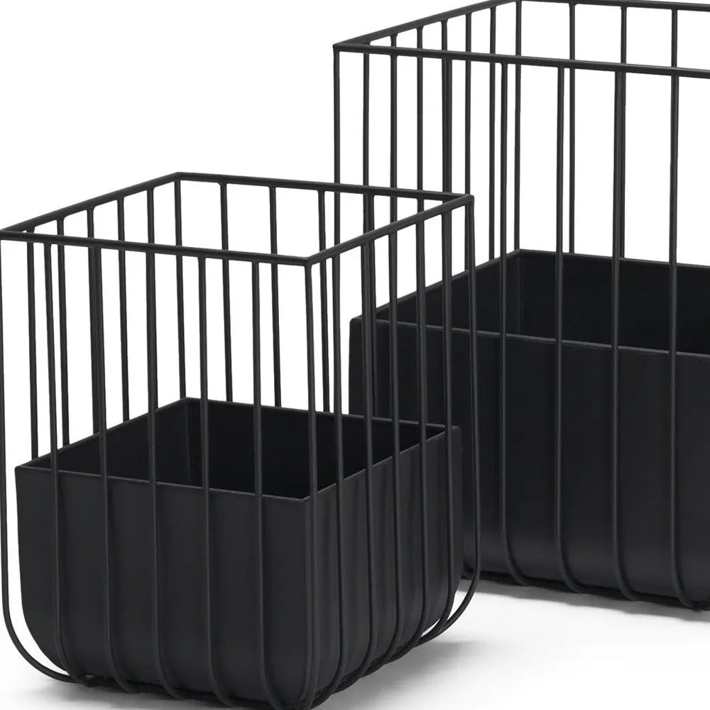 Set of Two Black Metal Wire Cage Square Pot Planters HomeRoots