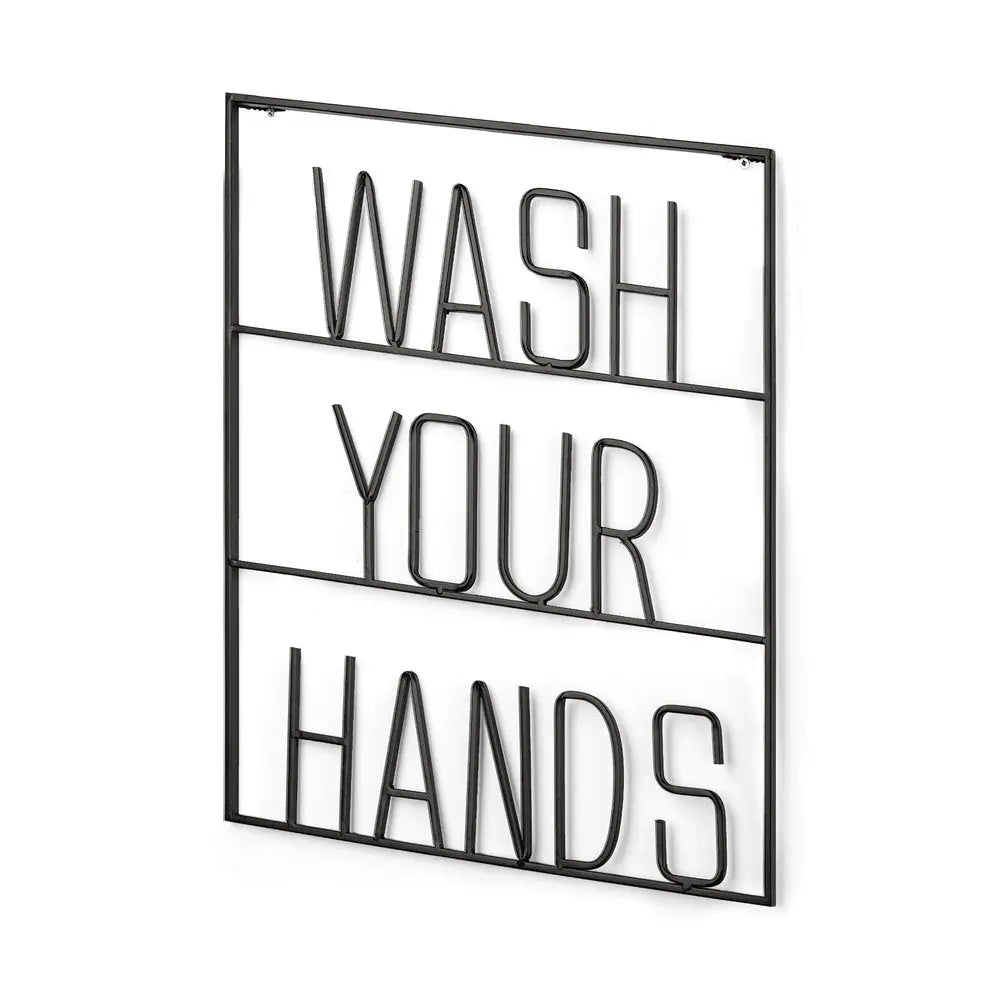Wash Your Hands Sign 20" X 17" Black Wash Your Hands Metal Wall Decor HomeRoots