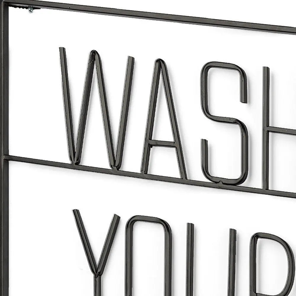 Wash Your Hands Sign 20" X 17" Black Wash Your Hands Metal Wall Decor HomeRoots