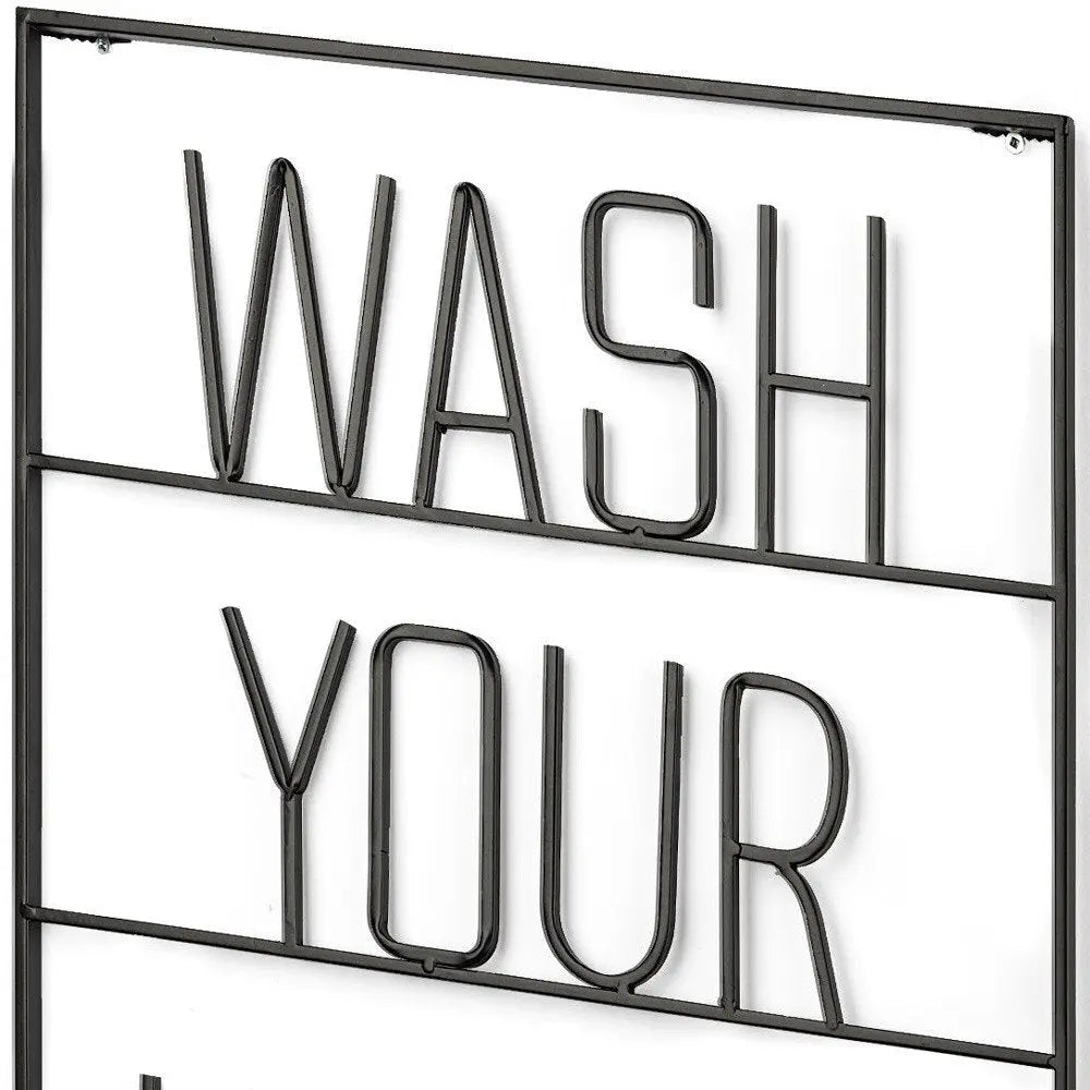 Wash Your Hands Sign 20" X 17" Black Wash Your Hands Metal Wall Decor HomeRoots