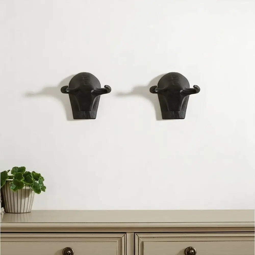 Set of Two Tauro IV Black Bull Metal Hanging Dimensional Sculpture HomeRoots