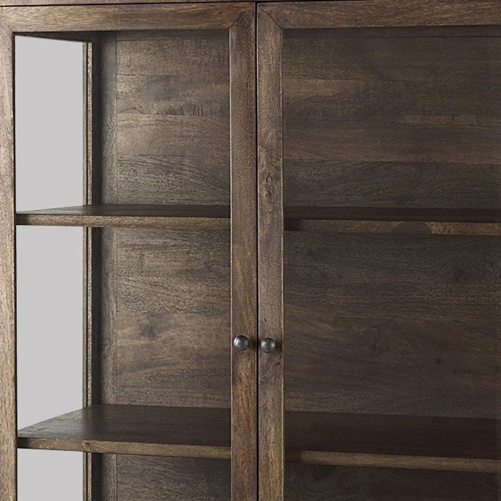 36" Brown and Black Solid Wood and Metal Display Cabinet With Two Doors HomeRoots