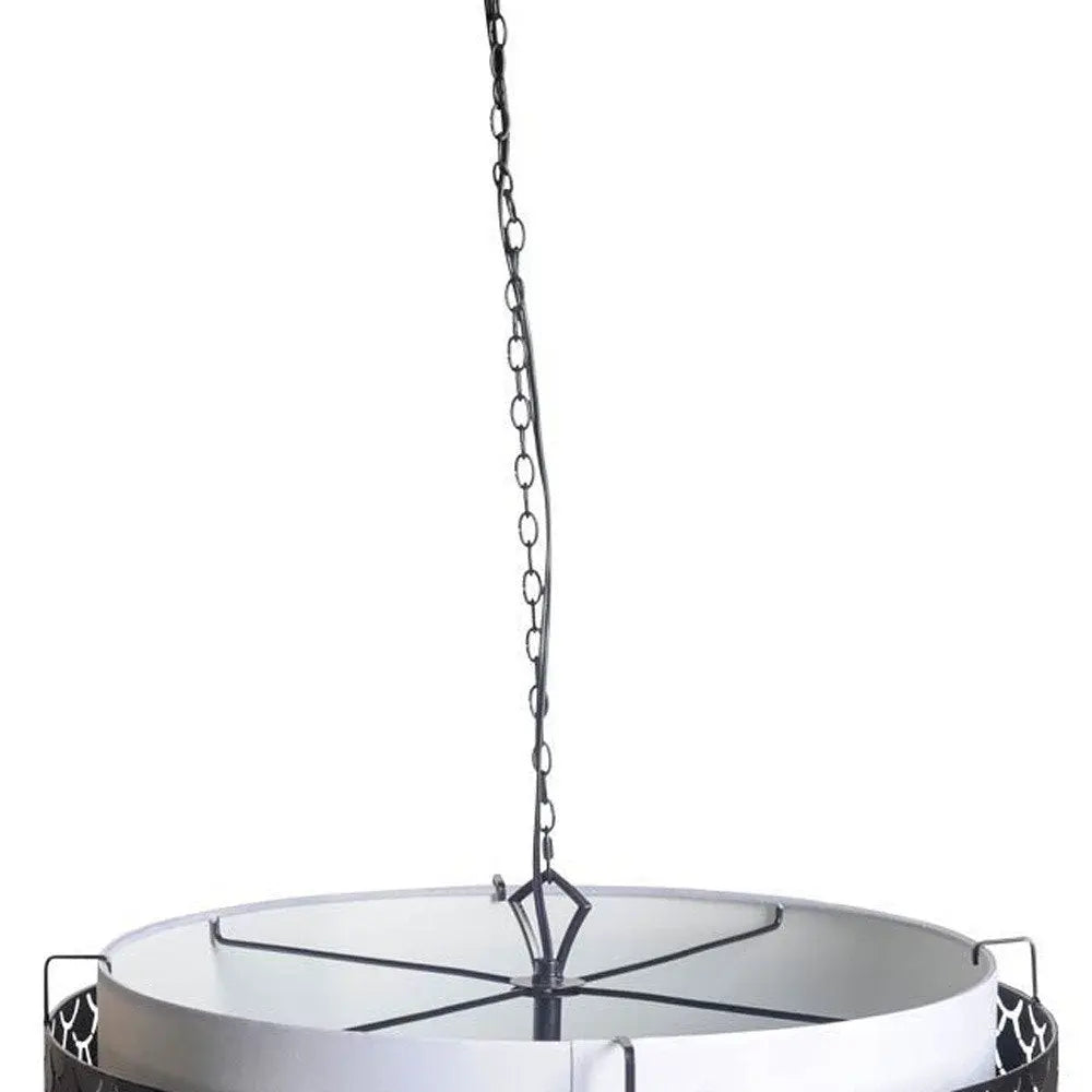 Charcoal Black And White Drum Metal Dimmable Chandelier With Black Shades HomeRoots