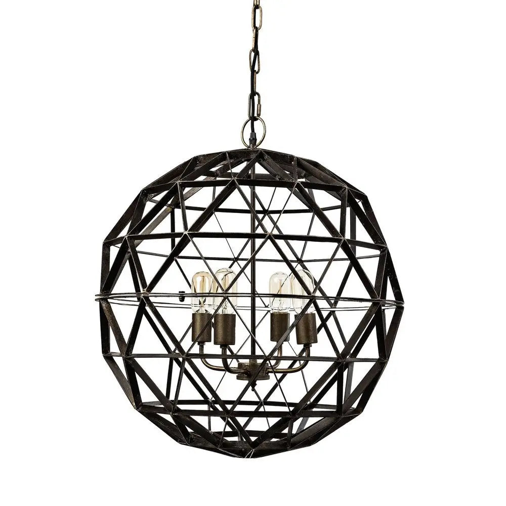 Black Caged Four Light Metal Dimmable Chandelier HomeRoots