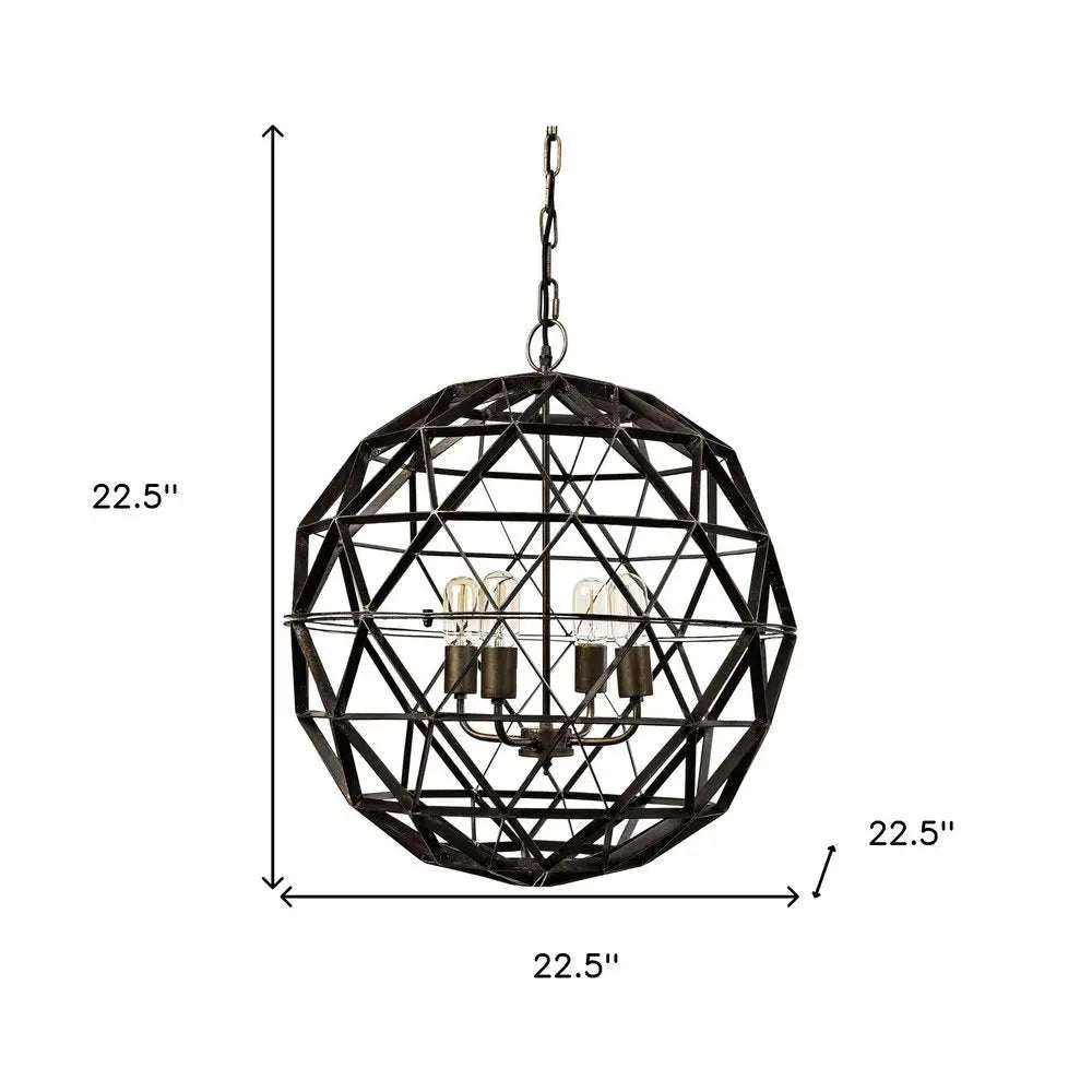 Black Caged Four Light Metal Dimmable Chandelier HomeRoots